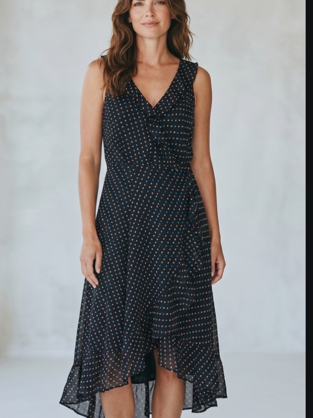 Betsey Johnson Black Polka Dot High-Low Midi Dress